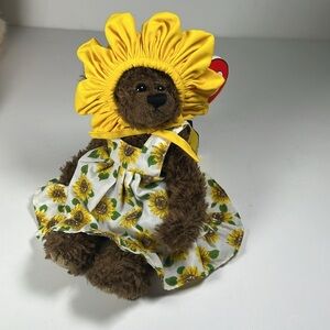 TY 1993 “Susannah” Teddy Bear with Sunflowers • Vintage Ty